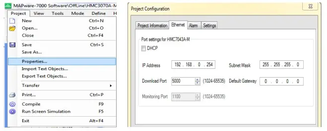 Configuration Window in MAPware7000 Configuration Window in MAPware7000 for the MODbus TCP IP driver