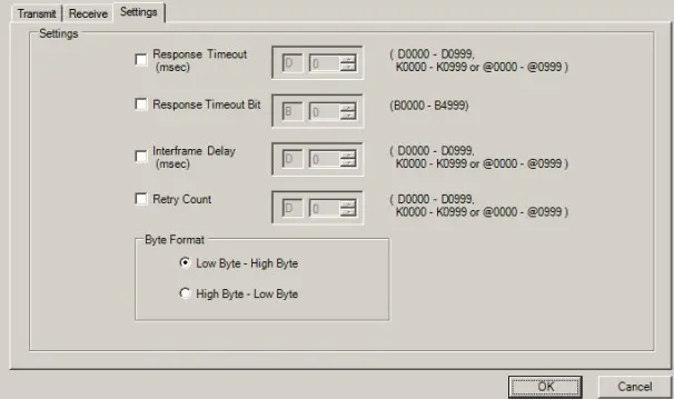 Settings Tab in MAPware7000 for the ASCII driver Set the parameter for the ASCII driver in the Settings Tab in MAPware7000