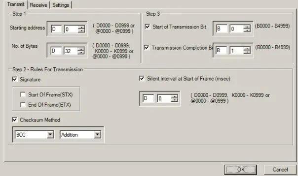 Transmit tab in MAPware7000 Set the Transmit tab parameters in MAPware7000 for ASCII driver