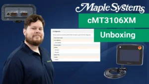 Discover the Maple Systems cMT3106XM handheld HMI featuring a 10.1-inch display, built-in E-stop, flexible connection options, and rugged industrial performance.