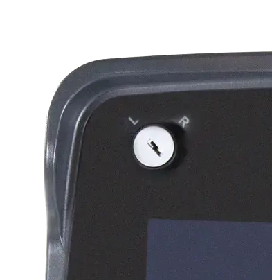 A Close up of the top-left corner of the cMT3106XM, highlighting the keyed switch built into the unit.