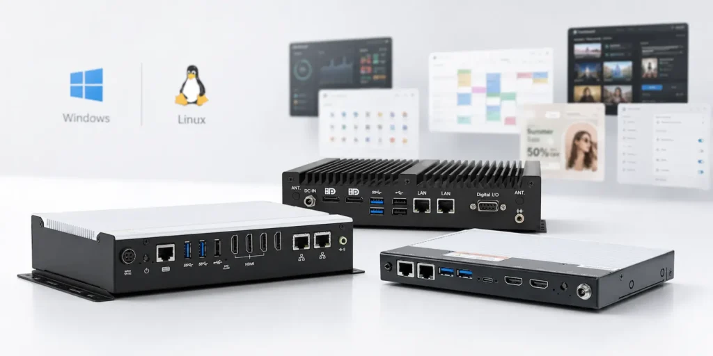 Maple Systems digital signage media players provide a freedom to run any digital signage CMS on Windows OS or Linux OS