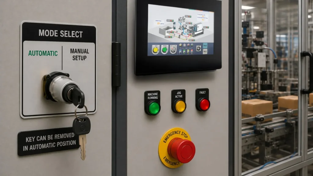 mode select for machine runnning, jog active, and fault mode select for machine runnning, jog active, and fault at a water treatment plant