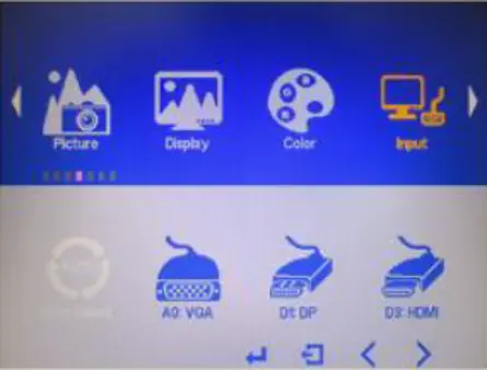MON6000 Series OSD Input menu showing available video input source selections.