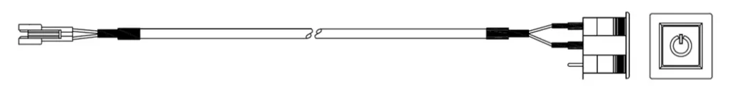 Illustration of Maple Systems part number 7431-0127. Remote Power Switch cable for PC2300B Series panel PC. It is a 6 foot long cable with integrated momentary power switch.