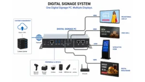 Digital Signage Multiple Display Network Diagram with Maple Systems PC