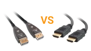HDMI and DisplayPort cables facing off against each other.