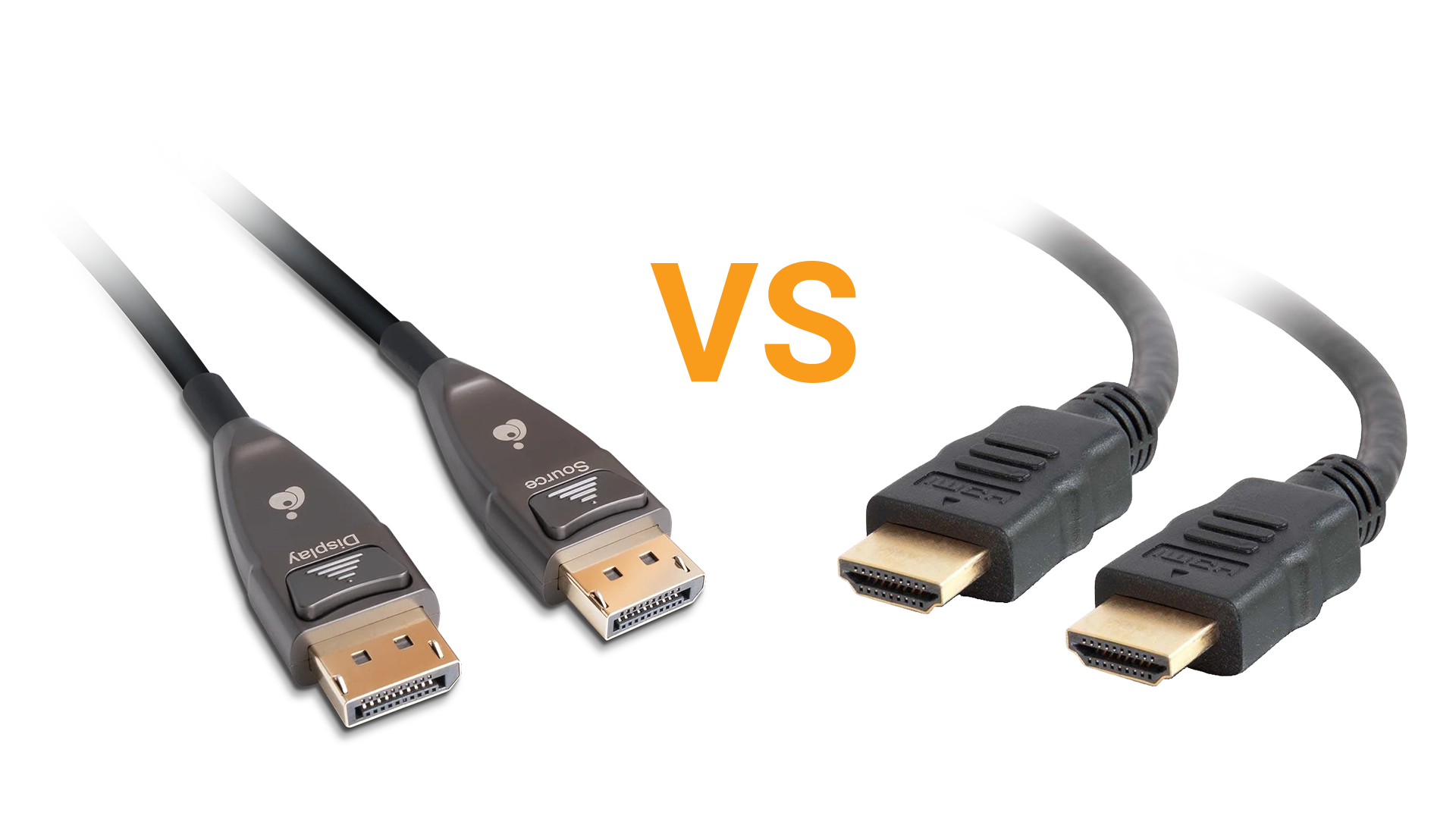 HDMI and DisplayPort cables facing off against each other.