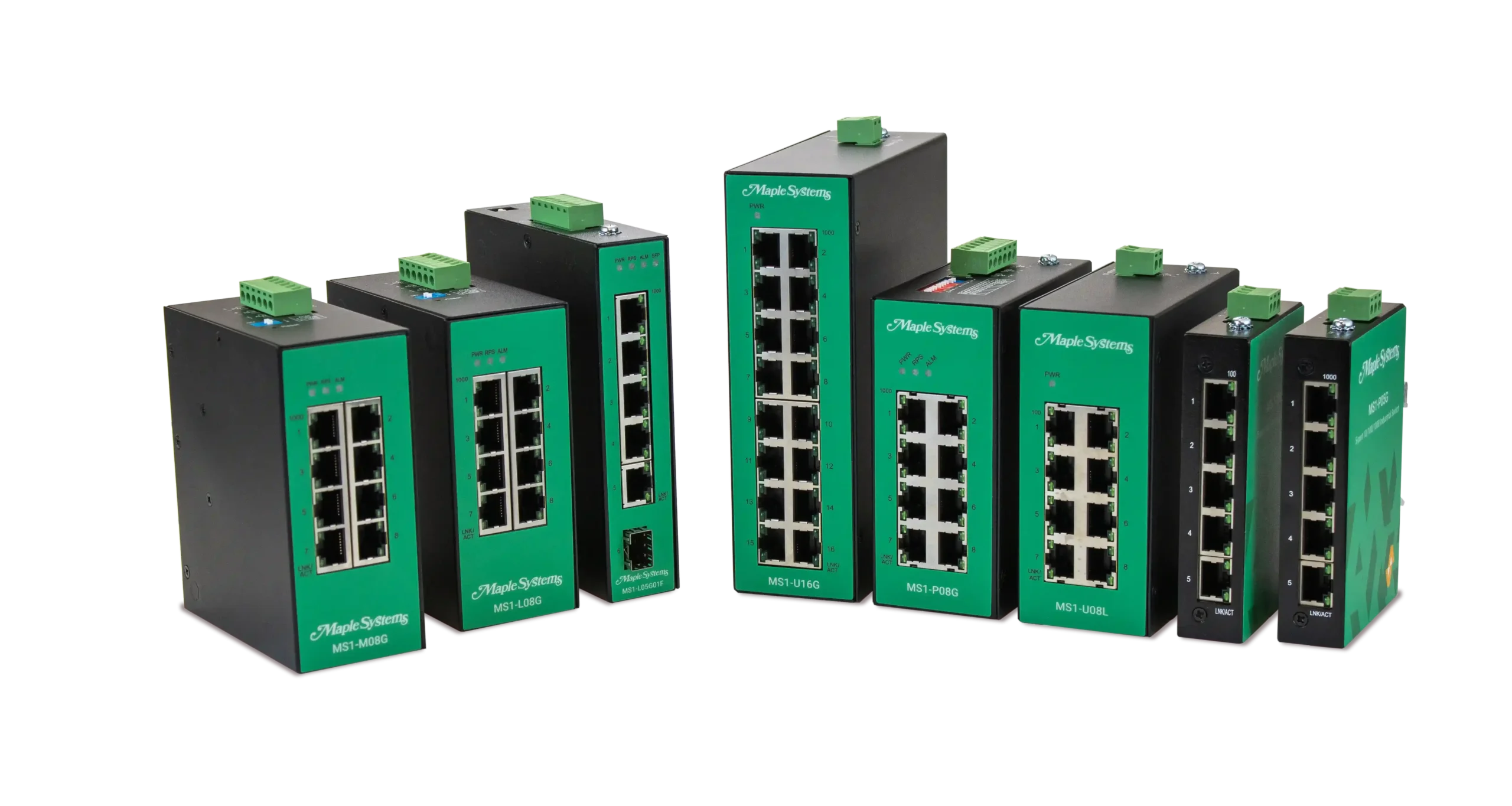 Maple Systems industrial ethernet network switches are built with industrial grade components, tested in-house, and certified for reliable operation in harsh environmental conditions. Our network switches provide a high level of immunity against EMI and EMS found in industrial environments; and include features such as ESD Protection, Surge Protection, and Short Circuit Protection to ensure continuous operation in unstable power conditions. Additional capabilities from our industrial switches like dual redundant power inputs, auto-negotiation, rate limitation, reverse polarity protection, flow and storm control, VLAN data forwarding, and QoS further optimize network performance and enhance security.