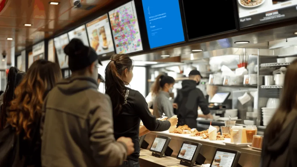 A busy QSR with several menu boards failing.