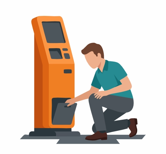 Servicing a Mall Kiosk An illustration of a man opening a digital kiosk to service it