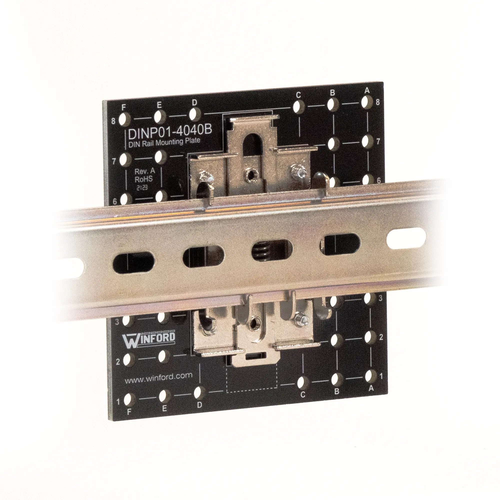 DINP01-4040B – DIN Rail Plate DIN-Rail, Mounting Kit for VESA Displays & Devices with 100x100mm Hole Pattern; FR4 Material; for 35mm DIN Rail